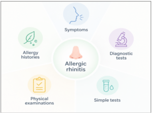 Allergic rhinitis treatment flowchart with antihistamines, nasal sprays, and combination therapy.